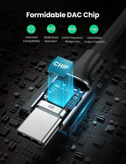 USB-C аудио адаптер USB-C - 3,5 мм UGREEN AV161, 0,15 м, сив 
