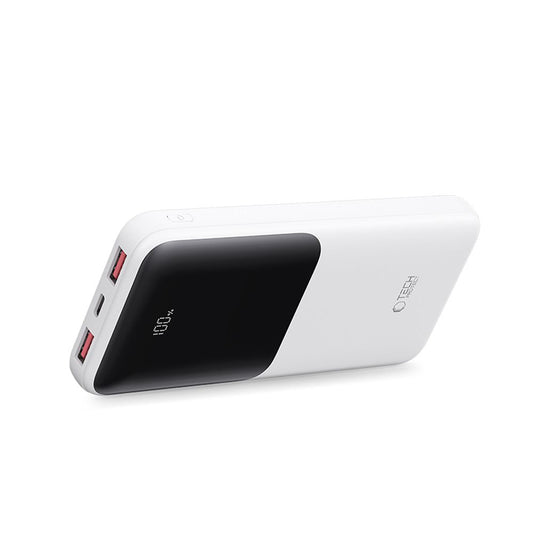 Външна батерия Tech-Protect PB01, 10000mAh, 22.5W, QC + PD, 1 x USB-C - 2 x USB-A, Бяла
