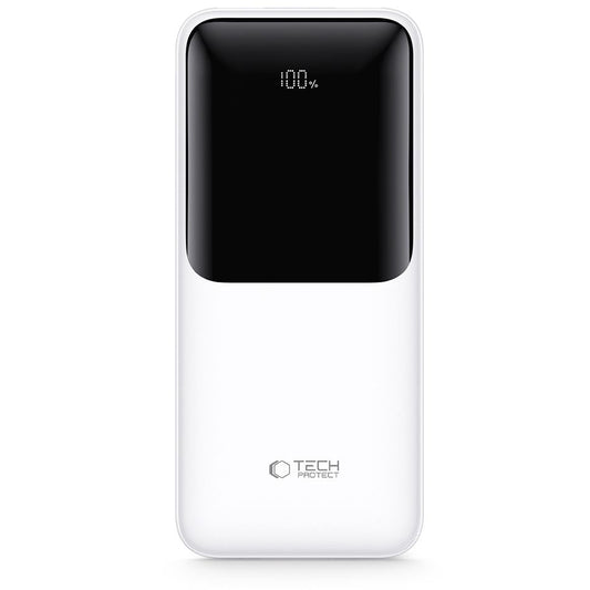 Външна батерия Tech-Protect PB02, 20000mAh, 22.5W, QC + PD, 1 x USB-C - 2 x USB-A, Бяла