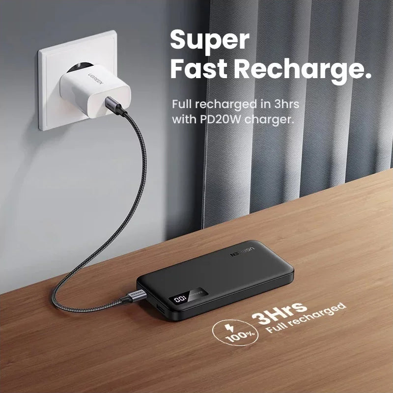 Външна батерия UGREEN PB311, 10000mAh, 22,5W, QC + PD, 1 x USB-C - 2 x USB-A, черна