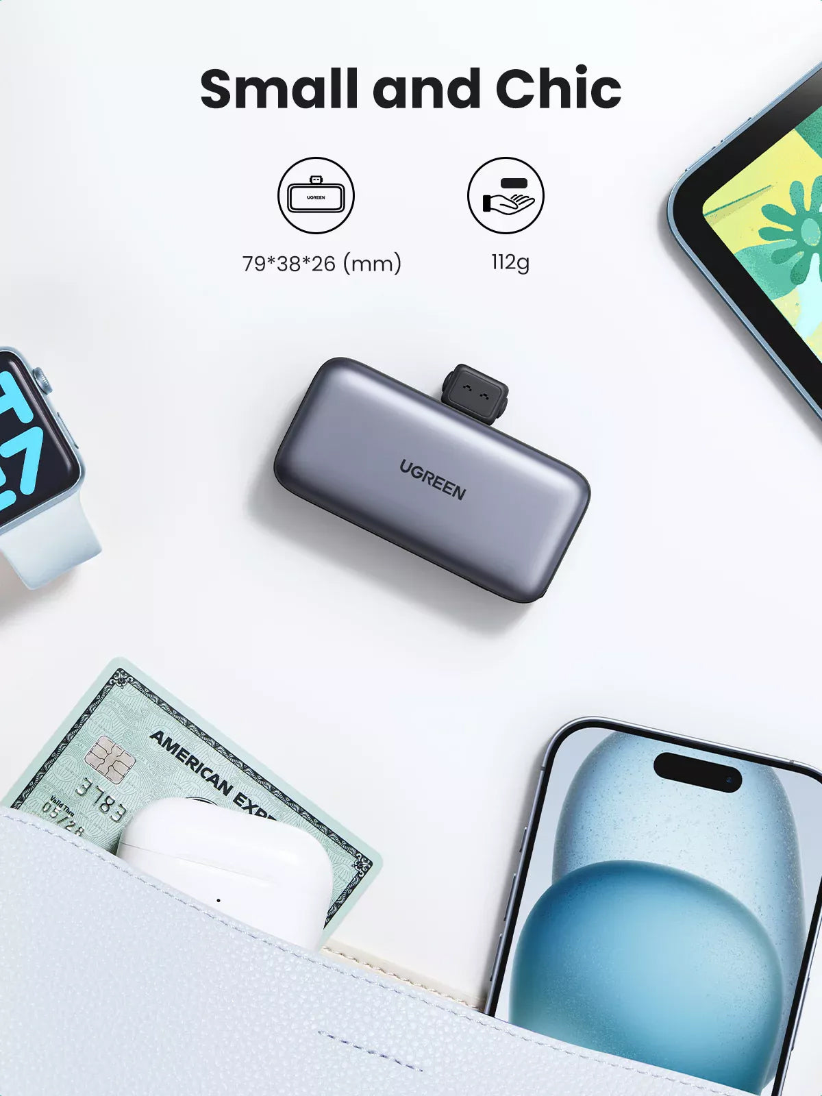 Външна батерия UGREEN PB503, 5000mAh, 22,5W, PD, 1 x USB-C, сива 