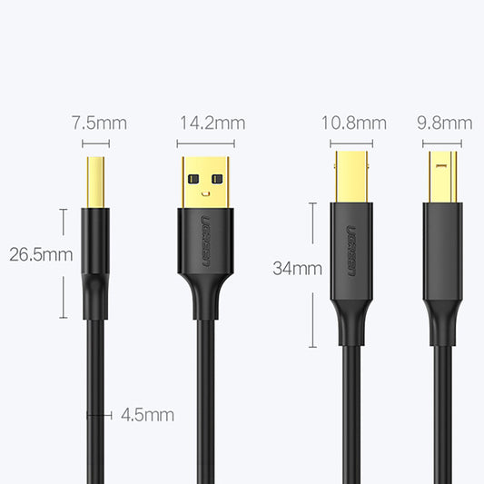 Кабел за принтер UGREEN US135, USB-A - USB-B, 1 м, черен 