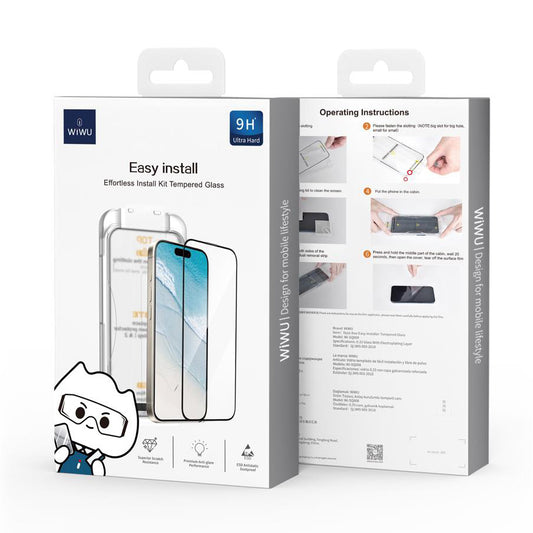 Протектор за екран WiWu Wi-SQ008 за Apple iPhone 16 Pro Max, Защитно стъкло, пълно залепване, черен