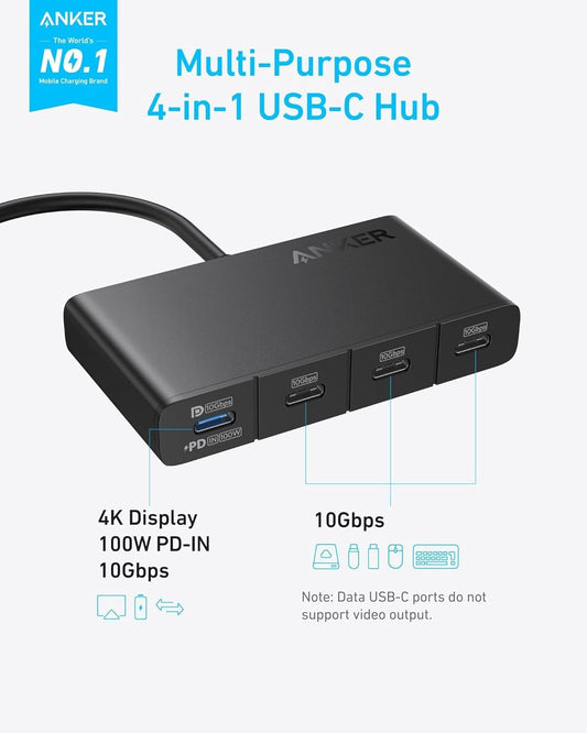 Anker USB-C концентратор, 4 x USB-C, черен A8340GA1 