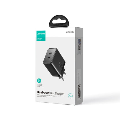 Network Charger Joyroom JR-TCF09, 40W, 3A, 2 x USB-C, Black 